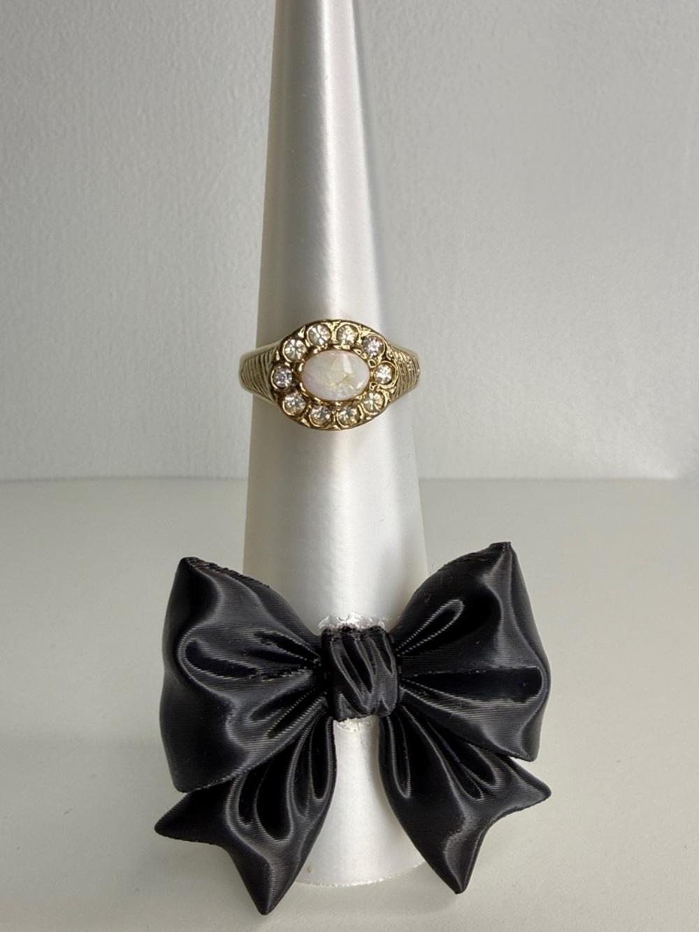 Gold-Tone Opal Center Halo Ring 18KT HGE